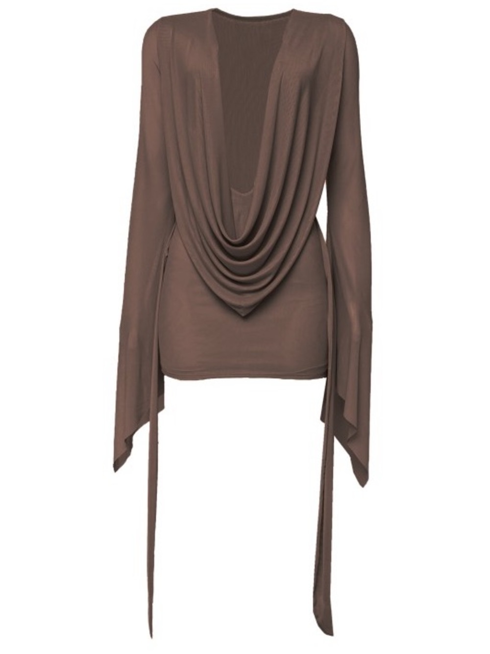 Draped Long Sleeve Brown Mini Dress